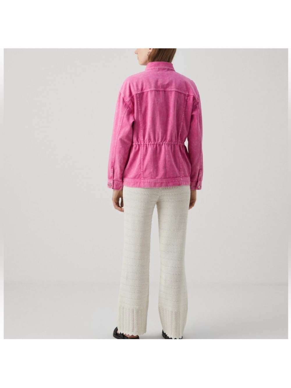 GAP Denim Jacket with Drawstring Waist Oversized Hot Pink size Medium - Picture 11 of 13